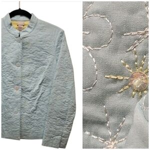 Sz Petite Small Sigrid Olsen Mint Sport Blazer Embroidered Embellishments